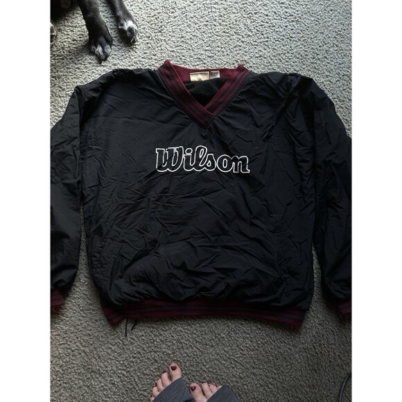 VTG Advantage Wilson Jacket 90’s Windbreaker Size L Nylon Fleece Lined Black Red - Picture 2 of 7